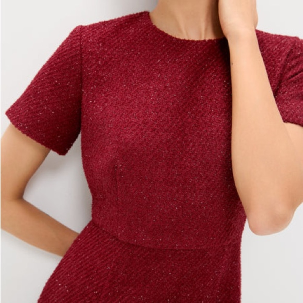 NWT hyacinth house Burgundy Shimmer Boucle Pinot Midi Dress - Picture 2 of 4